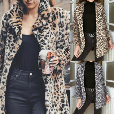 

UK Sexy Womens Winter Warm Leopard Coat Lady Casual Jacket Cardigan Outerwear