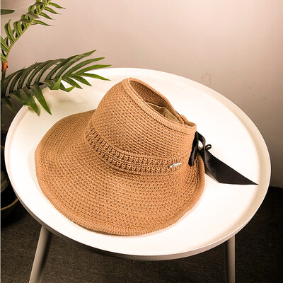 

2019 spring&summer folding bow sports empty top straw hat sunscreen sun hat retro holiday beach hat