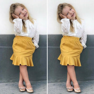 

US Infant Baby Girl Clothes Lace Bowknot Tie Tops ShirtSkirt Dress Outfit Set