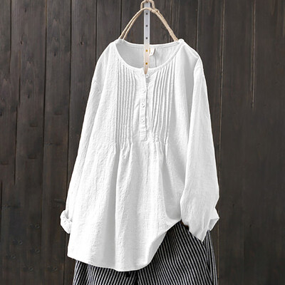 

Womens Holiday Loose Button Blouse Ladies Beach Long Sleeve Solid Color Tops