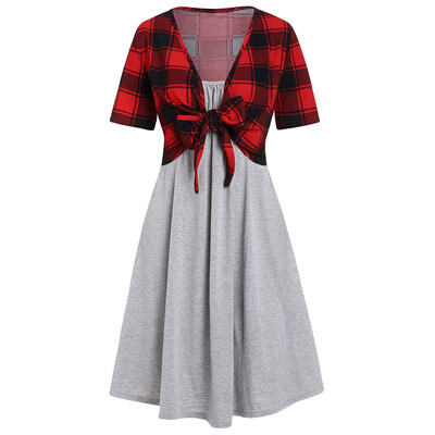 

Plaid Knot Top&Cami Dress Set