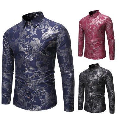 

Mens Long Sleeve Print Shirt Casual Button Down Slim Fit Dress Party T-shirts