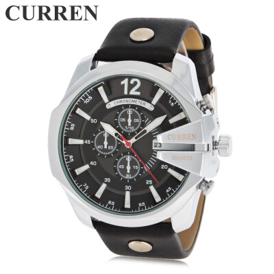 

Curren 8176 Men Quartz Watch with Date Display Leather Band Decorative Sub-dials