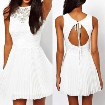 

Women´s Sexy Pleated Lace Skater Pure White Prom Tunic Cocktail Evening Dress