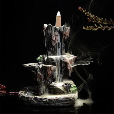 

Ceramic Mountain Waterfall Smoke Backflow Incense Burner Cones Holder w 7 Cones