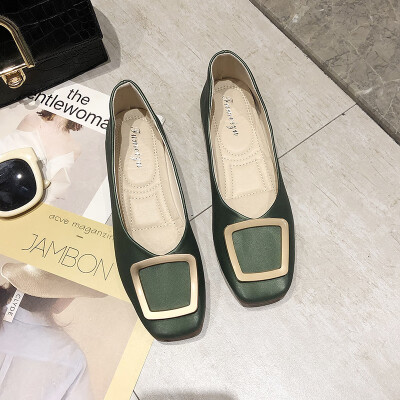 

Single - shoe womens summer shoes Korean version of a flat - bottom shoes shallow grandma shoes square ladle shoes bean shoes