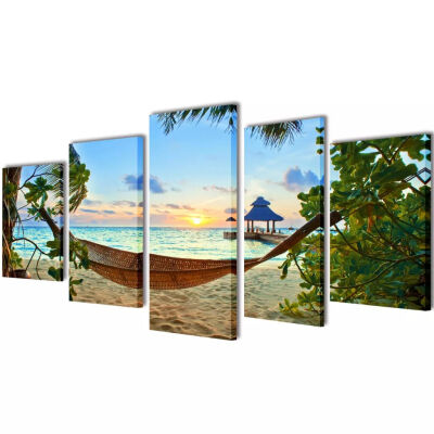 

Canvas Wall Print Set Sand Beach with Hammock 39" x 20
