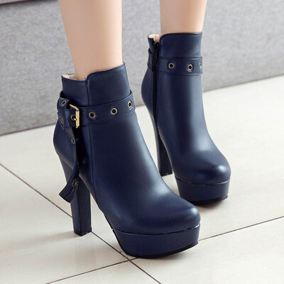 

Rose Fashion Women Waterproof Platform Round Head High Heels Zipper Ankle Boots