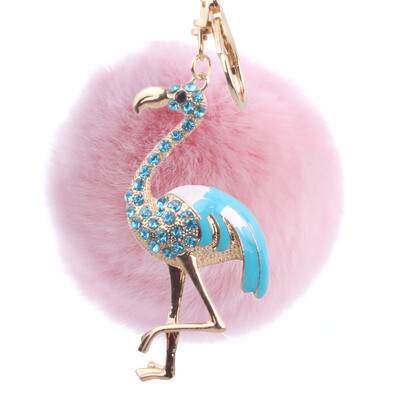 

Flamingo Keychain Rex Rabbit Fur Ball Exquisite Accessories Car Keychain