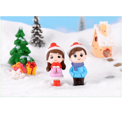

Gobestart Mini Couple snowman Statue Resin Craftwork Garden Miniature Micro Landscape Deco