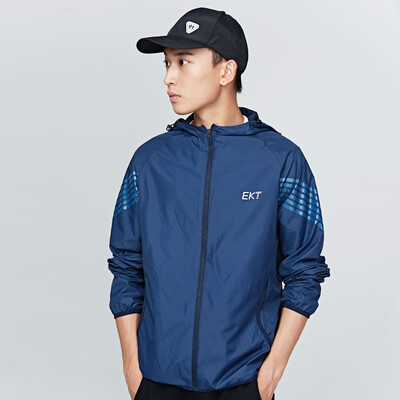 

Hongxing Erke mens comprehensive training clothing hooded thin section zipper mens sports jacket 51218308033 blue black XL