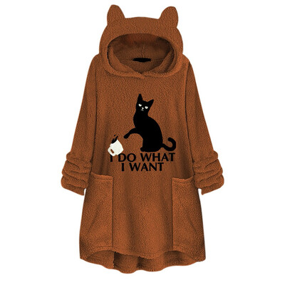 

Tailored Women Fleece Embroidery Cat Ear Plus Size Hoodie Pocket Top Sweater Blouse