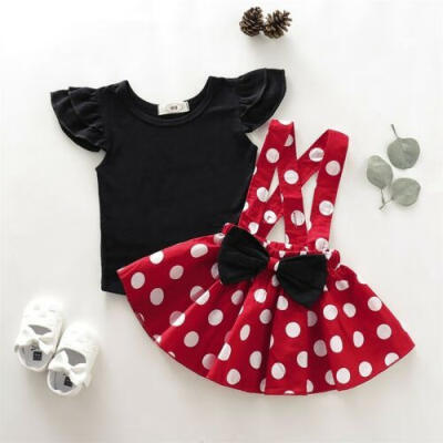 

US Toddler Kids Baby Girl T-Shirt Top Bow Bib Skirts Dress Outfit Clothes Set