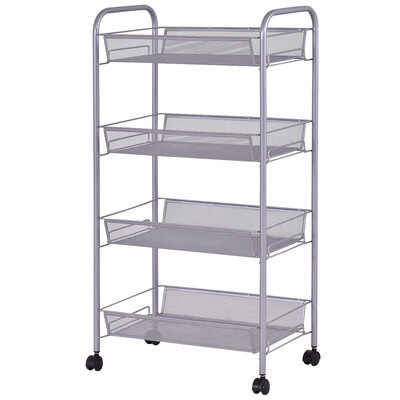 

BlackGray 4 Tier Storage Rack Trolley Cart-Gray