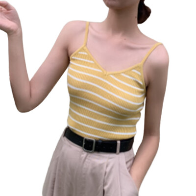 

crop top women Summer Fashion Concise Sweet All-match Sexy Striped Sleeveless Slim Fit Camisoles