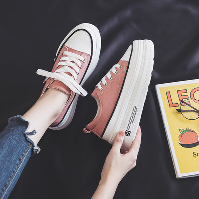 

2019 summer new style canvas womens shoes Korean style 100 cloth shoes spring biscuit skate shoes red&summer fashionable