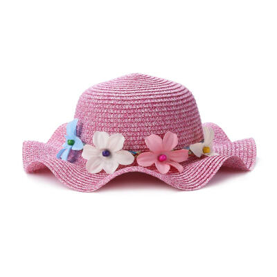 

Lovely Flower Straw Caps Summer Sun Hat Cute Wavy Brim Baby Sunshade Hats