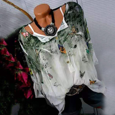 

Roseonmyhand Womens Loose Butterfly Printed Blouses Fashion Long Sleeve Casual Shirts