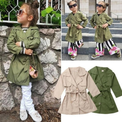 

New Girls Long Trench Coat Double Breasted Quilted Button Up Kids Autumn Jackets