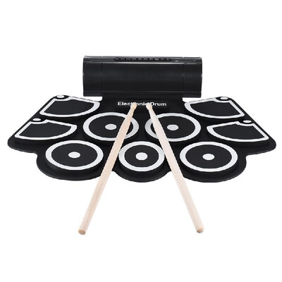 

Portable Electronic Roll Up Drum Pad Set 9 Silicon Pads Built-in Speakers with Drumsticks Foot Pedals USB 35mm Audio Cable