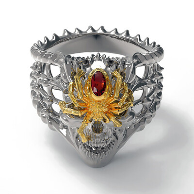 

Antique Silver Gold Color Spider Skull Ring Cubic Zirconia Halloween Party Gothic Jewelry Gifts
