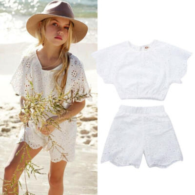 

US Child Kids Baby Girl Floral Lace Tops Crop Shorts Pants Outfits Sunsuit Frank