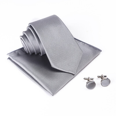 

Solid color thread tie set mens cufflinks square scarf tie three-piece suit suit dress with essential tie