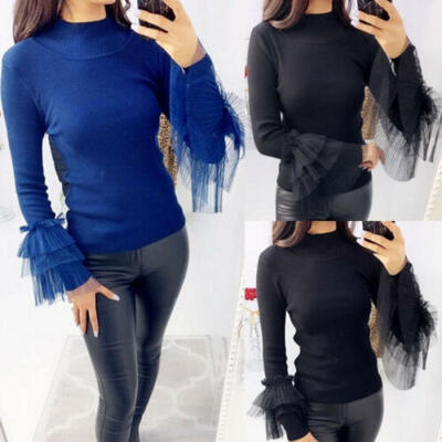 

Womens Long Sleeve Sweater Knitted Jumper Pullover Casual Slim Fit T-Shirt Tops