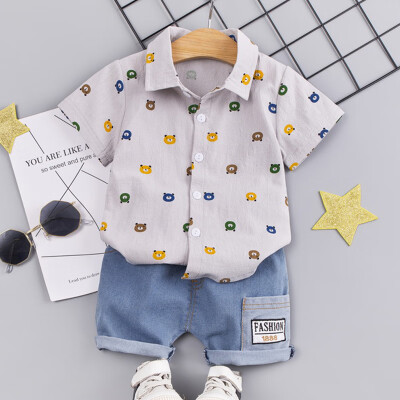 

Summer Children Baby Boys Casual Short Sleeve Cartoon Bear Print T-shirt TopsShorts Costume Set