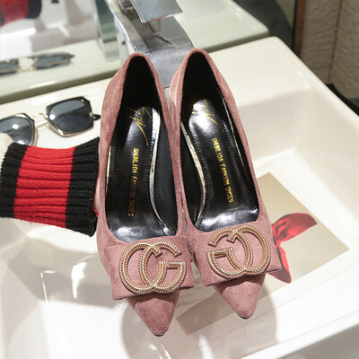 

Single shoe female spring wear 2019 new metal buckle tip fine heel Korean version fashion 100 sexy high heel shoe tide