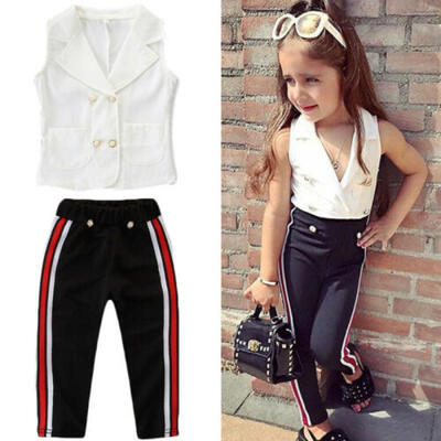 

US Toddler Baby Girls Summer Clothes Solid Tops Shirt Long Pants 3Pcs Outfit Set