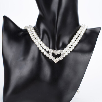 

Two row Pearl Rhinestone Necklace - Pink Large Extended Chain Fashion Puppy Pearl Necklace Pet Accessories Love