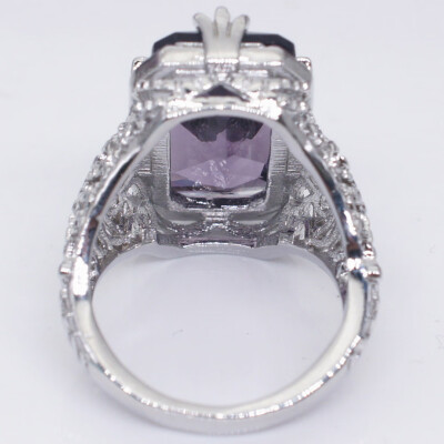 

Vintage 925 Sterling Silver Ring Emerald Cut Amethyst Retro Hollow Diamond Jewelry Rings