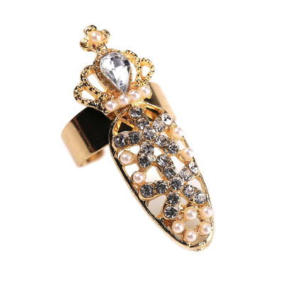 

Women Elegant Bowknot Nail Ring Charm Crown Flower Crystal Finger Nail Rings Hot Items