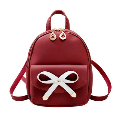 

Bowknot PU Leather Women Backpacks Cute Mini Schoolbag Zipper Shoulder Bag