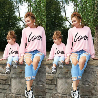 

Family Matching Outfits Mother&Daughter LOVE Long Sleeve Cotton Top Clothes