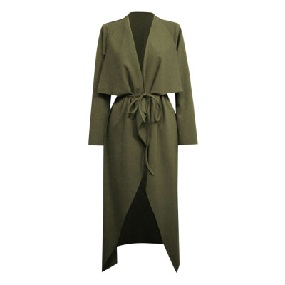 

Tailored Womens-Ladies-Maxi-Long-Sleeve-Waterfall-Belted-Duster Jacket Coat