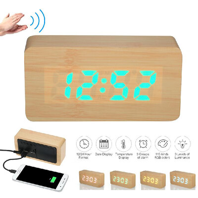 

USBBattery Operated Digital 115-Color RGB LED Alarm Clock TimeTemperatureDate Display 3-Level Brightness Voice Control Snooze A