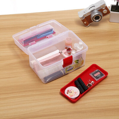 

Gobestart Portable square art box cosmetic kit plastic double storage consolidation box