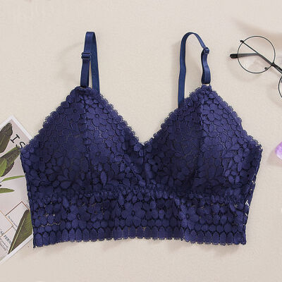 

Women Floral Lace Bralette Bustier Crop Top Sheer Mesh Embroidery Sexy Deep V Adjustment Padded Bra Nylon Soft Wireless Bra