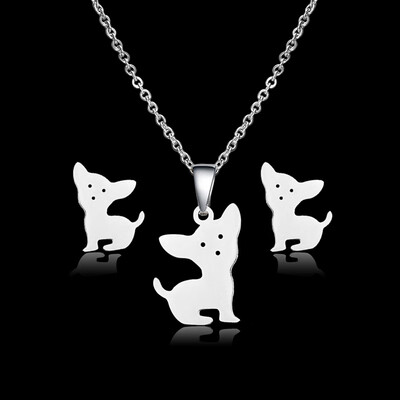 

Fashion Deer Heart Stainless Steel Necklace Earrings Jewelry Set Wedding Bride Jewelry Set Animal Dog Cat Jewelry Sets For Women