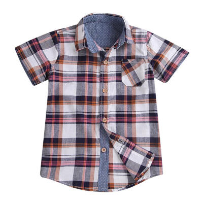 

Summer Baby Boys Shirt Short Sleeve Plaid Kids Shirts Turn Down Collar Tops