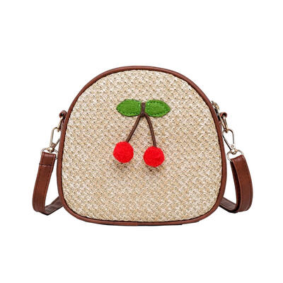 

Cherry Decor Shoulder Messenger Handbags Beach Women Straw Crossbody Bags