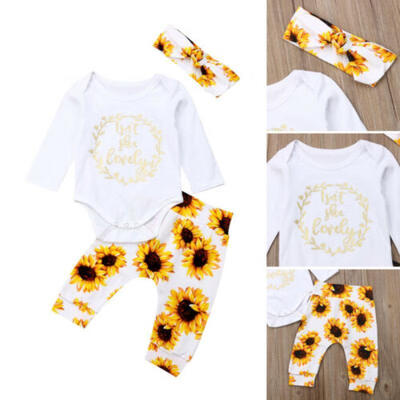 

US Newborn Baby Girl Autumn Clothes Tops Romper Bodysuit Sunflower Pants Outfits