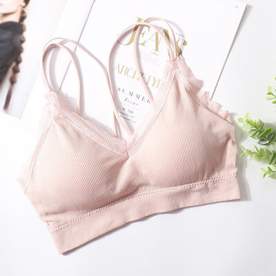 

Women Lace Cross Beauty Back Solid Color Wrapped Chest