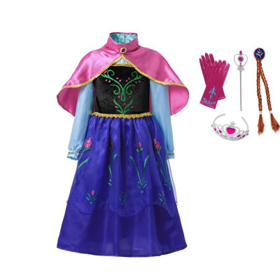 

MUABABY Girls Anna Elsa Dress with Cape Children Princess Party Cosplay Costume Children Halloween Fantasy Dress up 2-9 Years