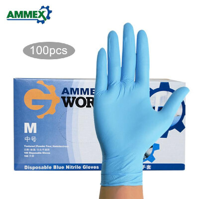 

AMMEX 100Pcs Disposable Nitrile Rubber Glove Powder Free Thicken Rubber Gloves for Labor Home Food Medical Dental Use