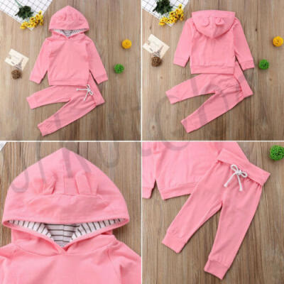 

Toddler Baby Girls Sports Outfits Hooded Long Sleeve TopsLong Pants Casual Set