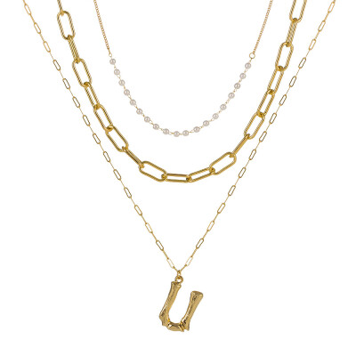 

Tiny Pearl A-Z Fashion Personalized Letter Alphabet Pendant Necklace Gold Color Chain Initial Bib Charms For Women Jewelry