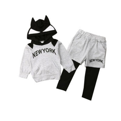 

Toddler Baby Boy Long Sleeve Hooded Tops Bodysuit Pants 2pcs Outfits Clothes Set